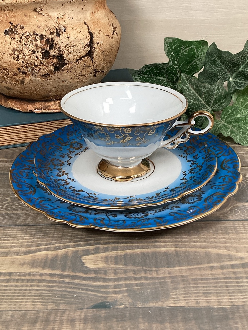Vintage Jlmenau Germany Graf Von Henneberg Trio, Tea Cup, Saucer, Plate 1930-40s